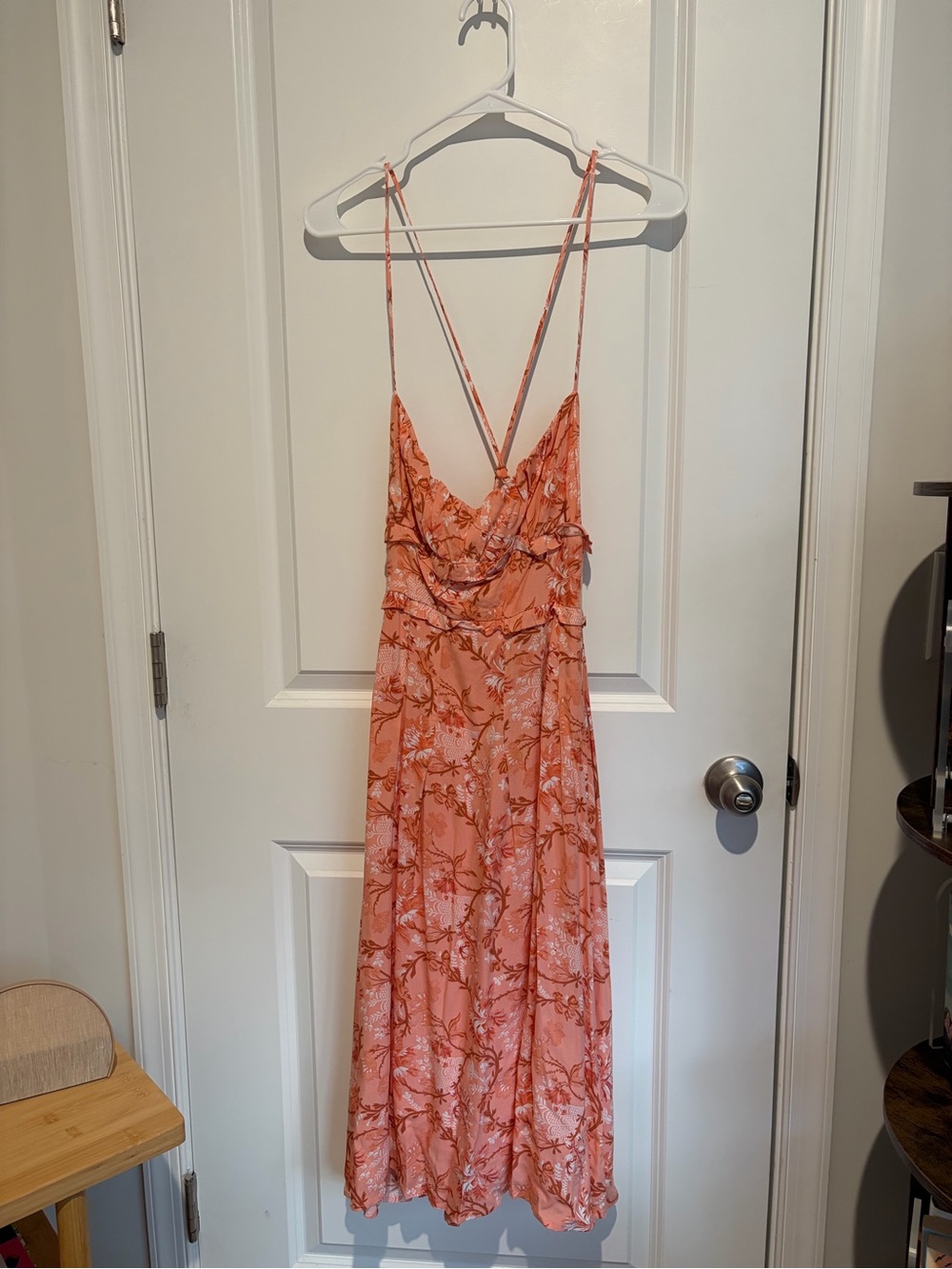 Petal & Pup Coral Floral Midi Slip Dress with Spaghetti Straps